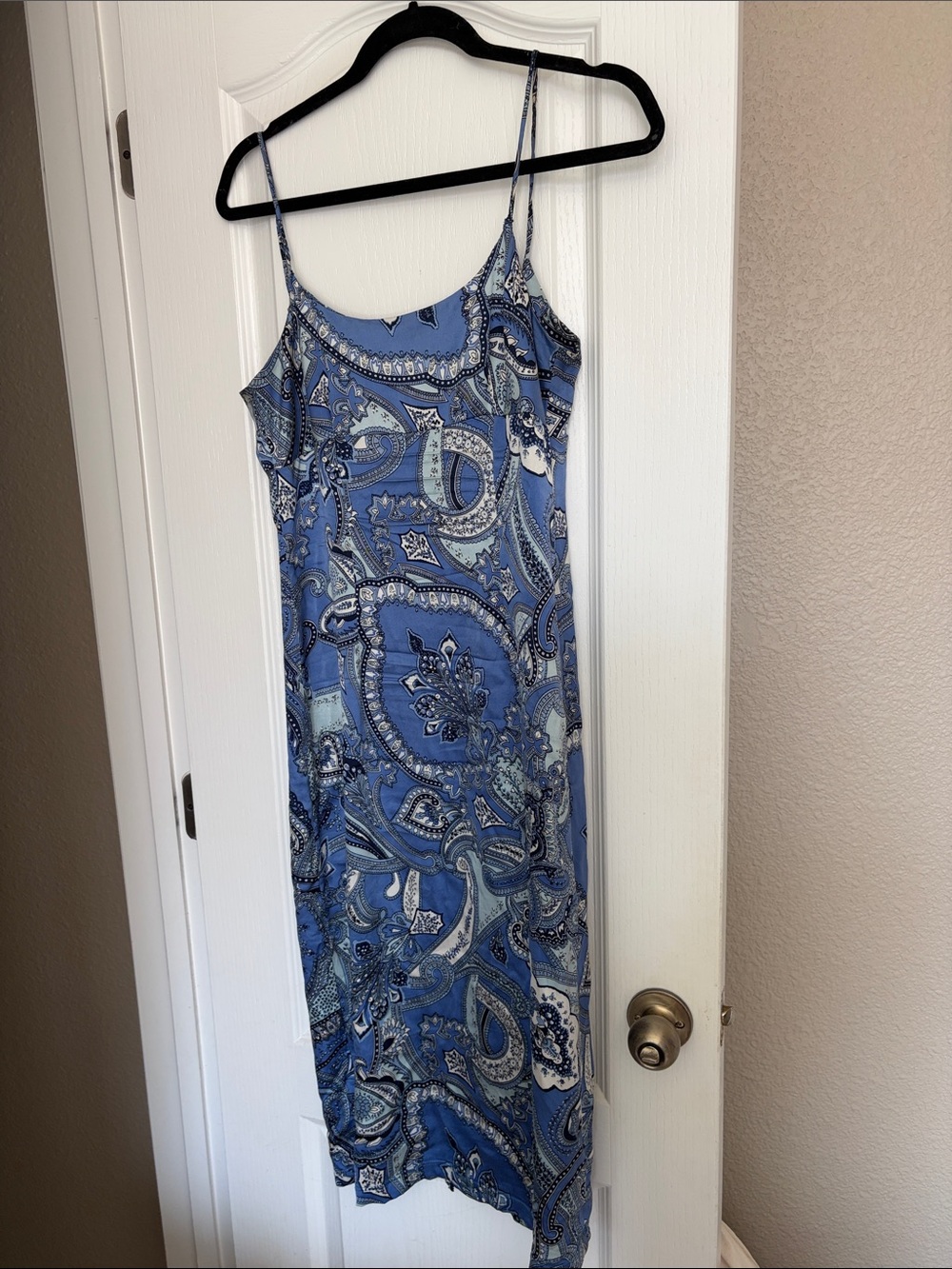 Vintage Barneys New York Silk Blue Paisley Midi Slip Dress